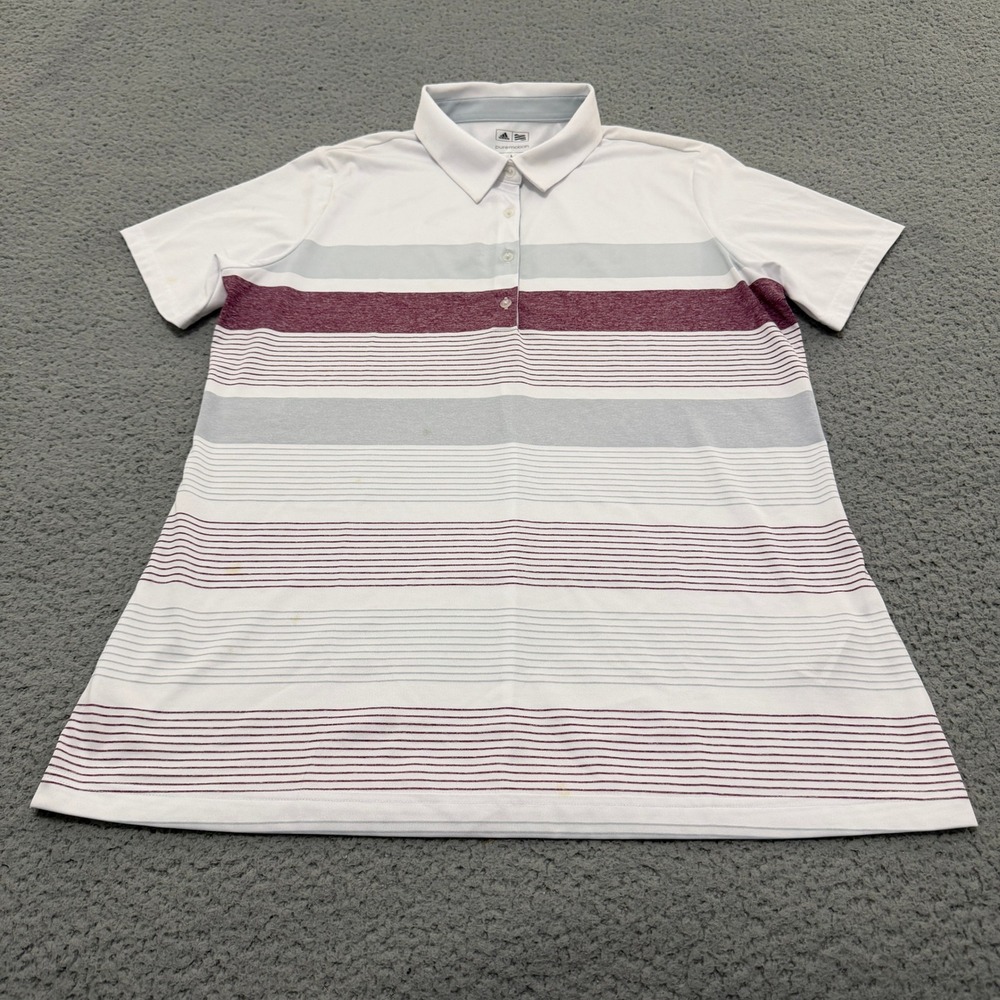 Adidas Puremotion Polo Shirt Womens Large White Striped Short Sleeve Golf